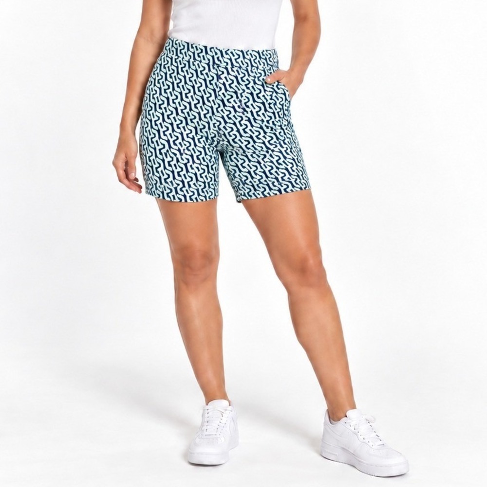 Urban Outfitters Shorts Women XS Blue Wavy Geometric Knit Biker Athleisure Sport